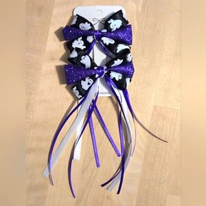 Halloween Boo Bow Hair Clips - Purple Sparkle With Ghosts And Flair Tails
